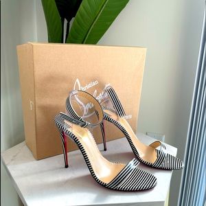 Christian Louboutin Jonatina 100 Stripe Leather Slingback Sandals